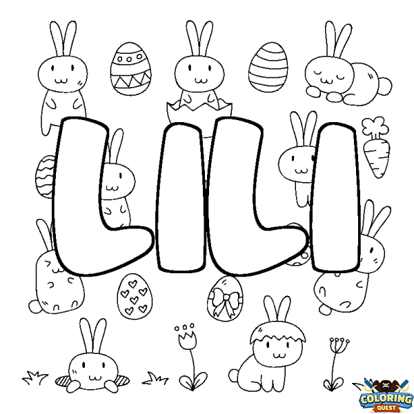 Coloring page first name LILI - Easter background