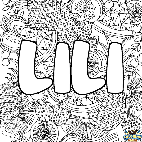 Coloring page first name LILI - Fruits mandala background