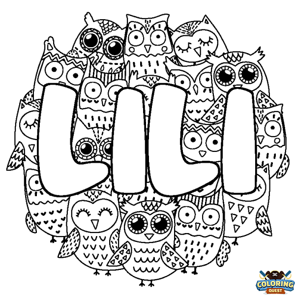 Coloring page first name LILI - Owls background