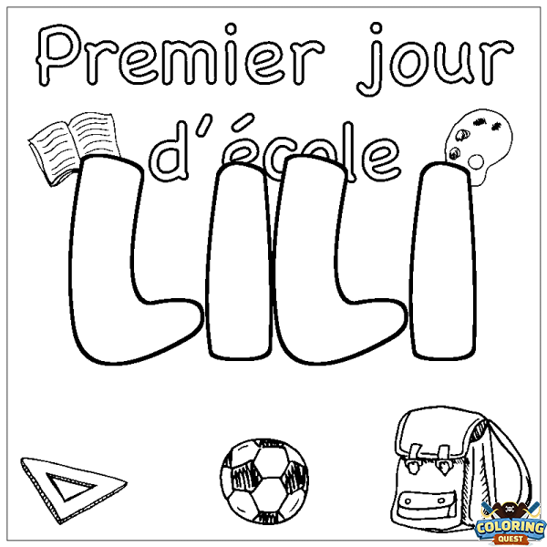 Coloring page first name LILI - School First day background