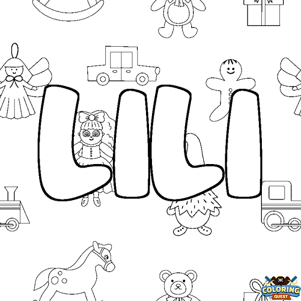 Coloring page first name LILI - Toys background