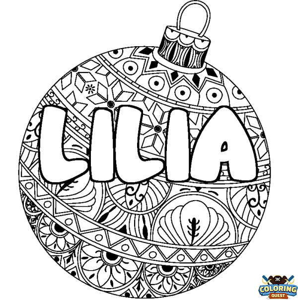 Coloring page first name LILIA - Christmas tree bulb background