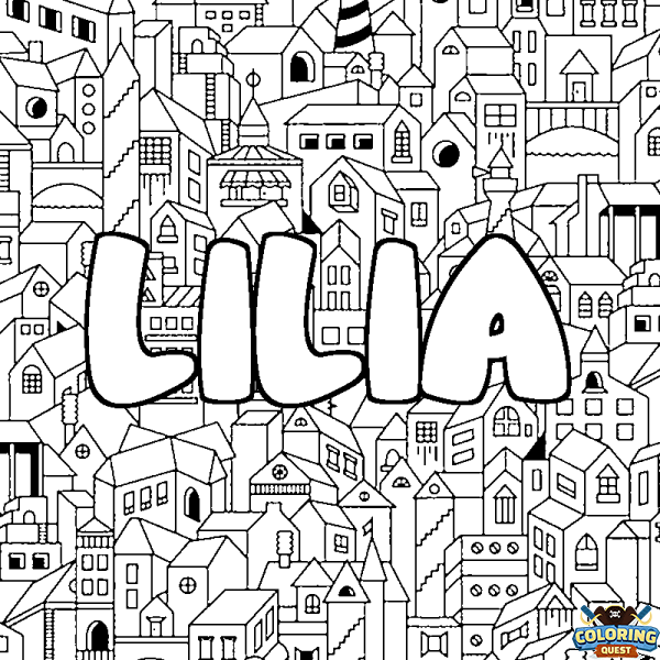 Coloring page first name LILIA - City background