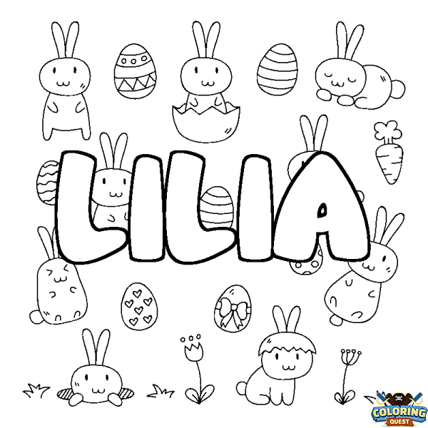 Coloring page first name LILIA - Easter background