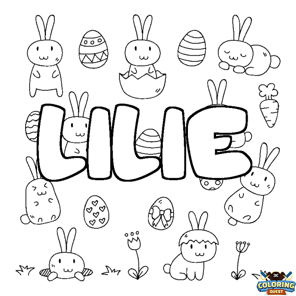 Coloring page first name LILIE - Easter background