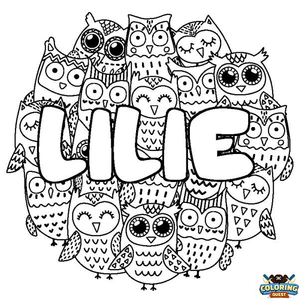 Coloring page first name LILIE - Owls background