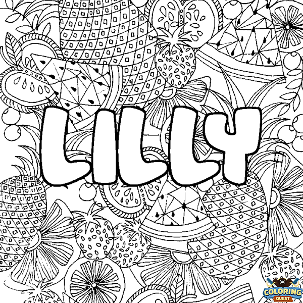 Coloring page first name LILLY - Fruits mandala background