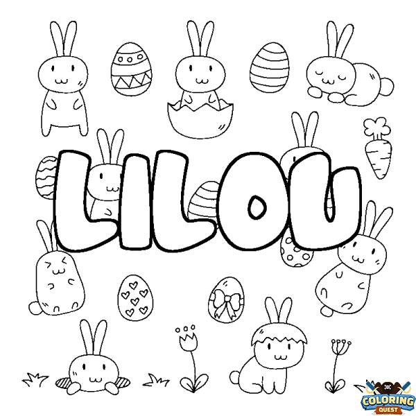 Coloring page first name LILOU - Easter background