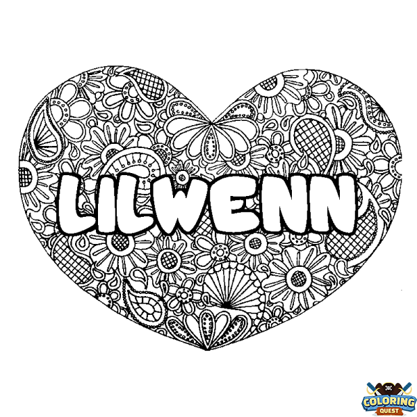 Coloring page first name LILWENN - Heart mandala background