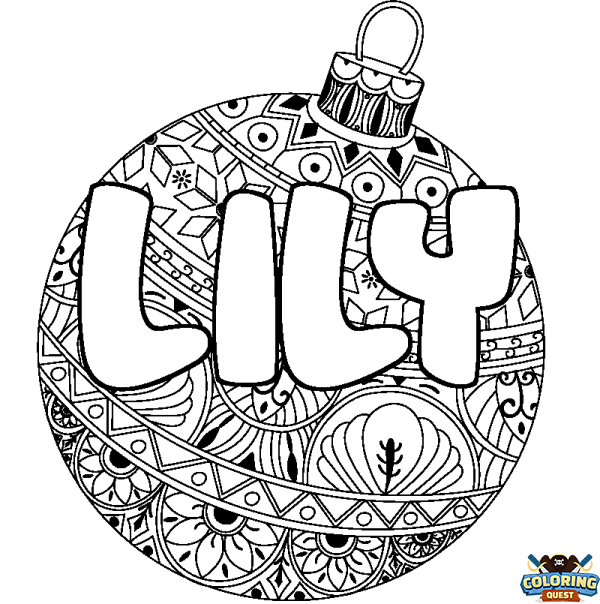 Coloring page first name LILY - Christmas tree bulb background