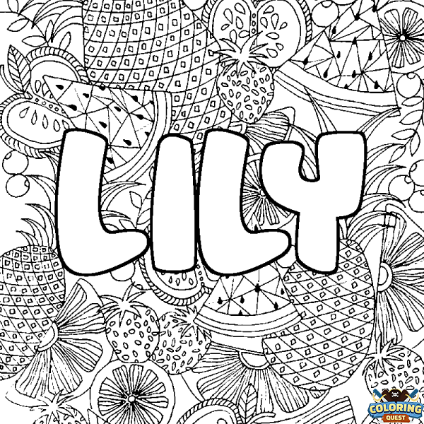 Coloring page first name LILY - Fruits mandala background