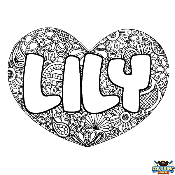 Coloring page first name LILY - Heart mandala background