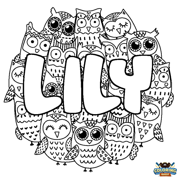 Coloring page first name LILY - Owls background