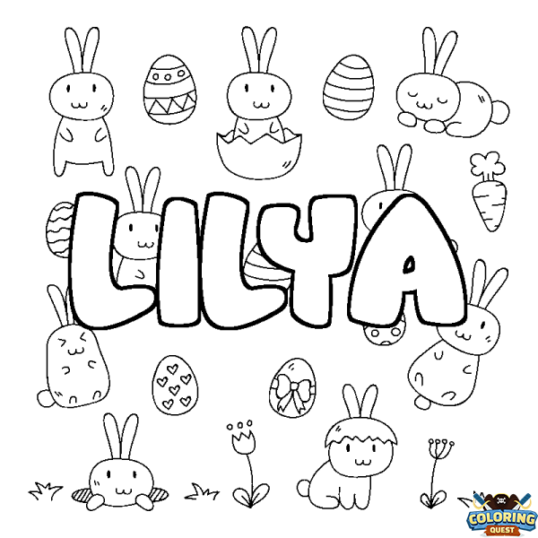 Coloring page first name LILYA - Easter background