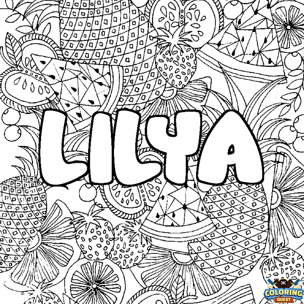 Coloring page first name LILYA - Fruits mandala background