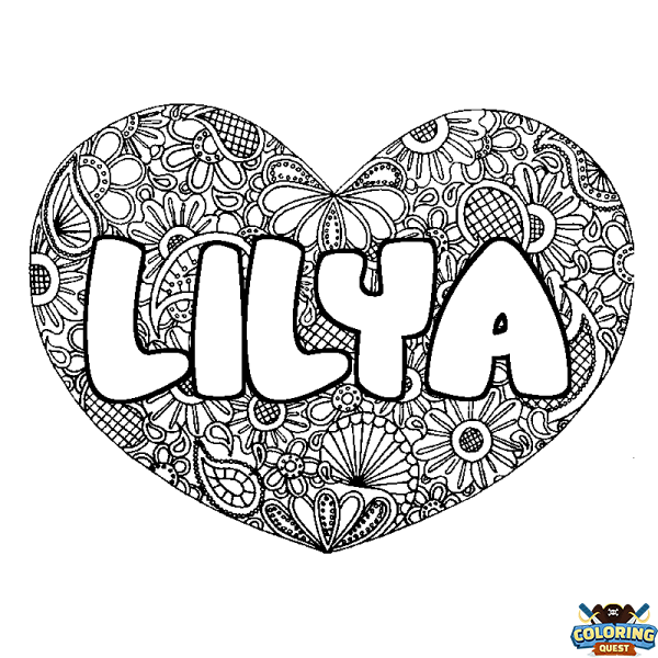 Coloring page first name LILYA - Heart mandala background