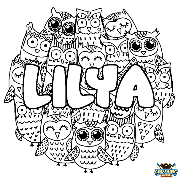 Coloring page first name LILYA - Owls background