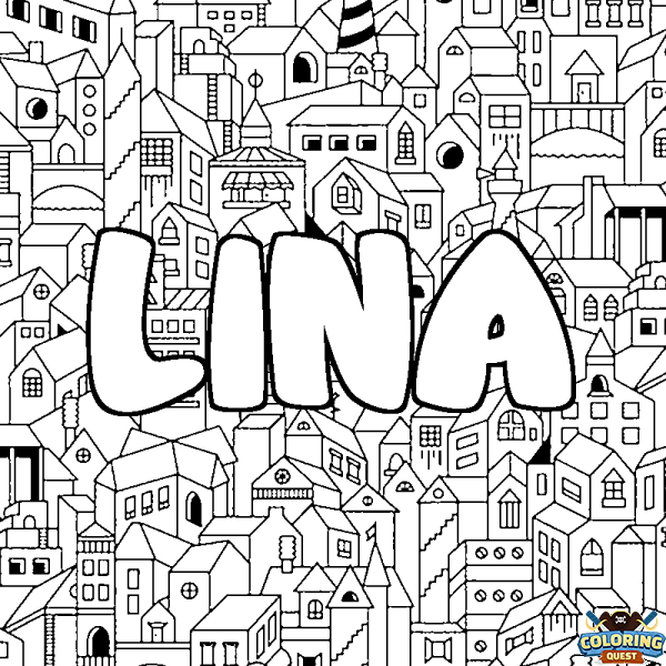 Coloring page first name LINA - City background