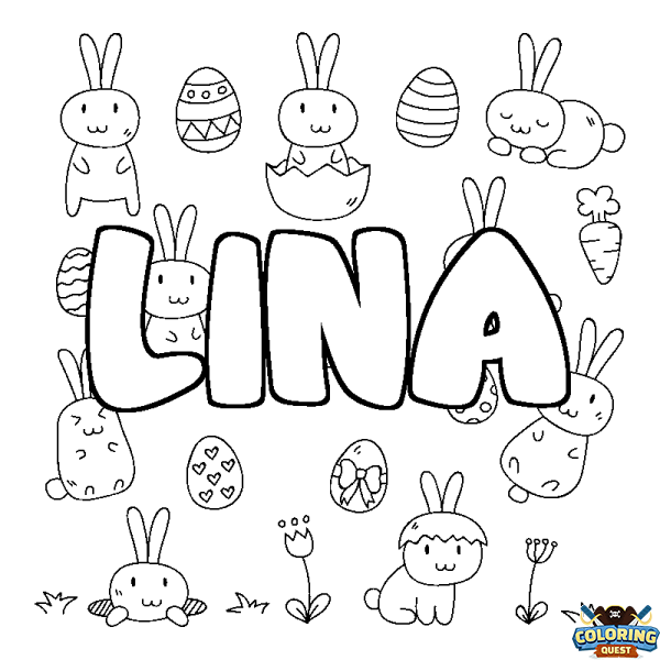 Coloring page first name LINA - Easter background