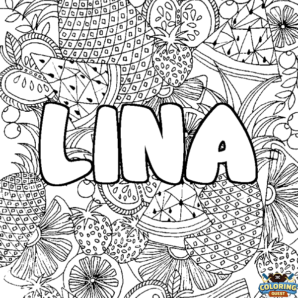 Coloring page first name LINA - Fruits mandala background