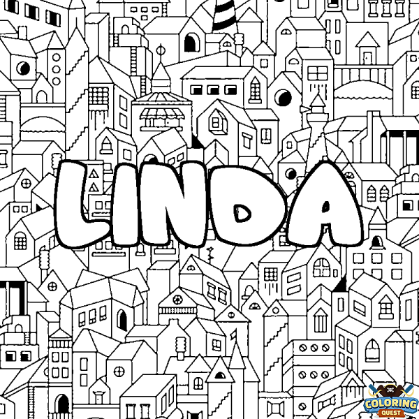 Coloring page first name LINDA - City background