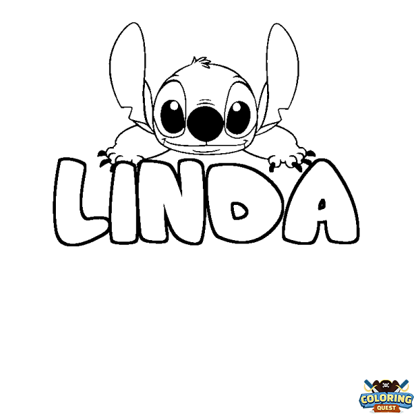 Coloring page first name LINDA - Stitch background