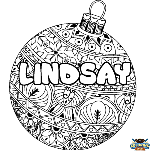 Coloring page first name LINDSAY - Christmas tree bulb background