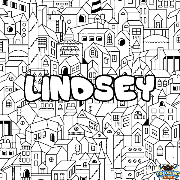 Coloring page first name LINDSEY - City background