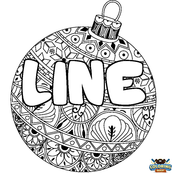 Coloring page first name LINE - Christmas tree bulb background