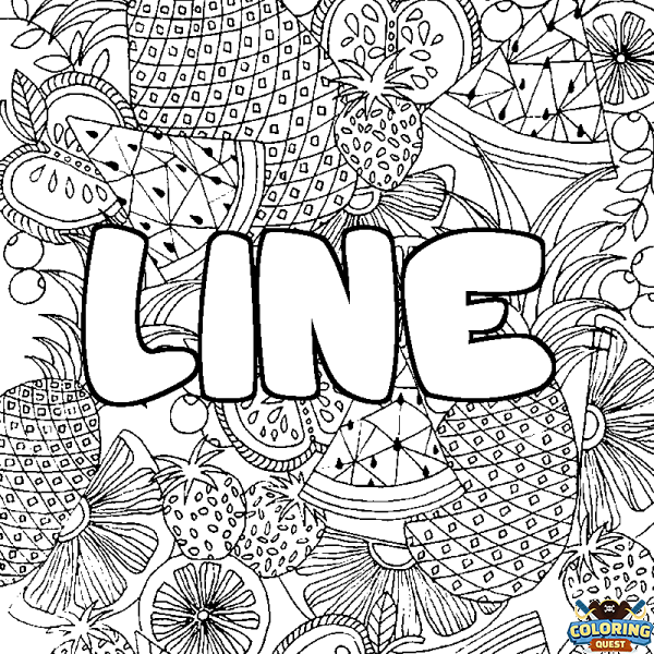 Coloring page first name LINE - Fruits mandala background