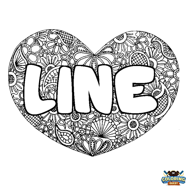 Coloring page first name LINE - Heart mandala background