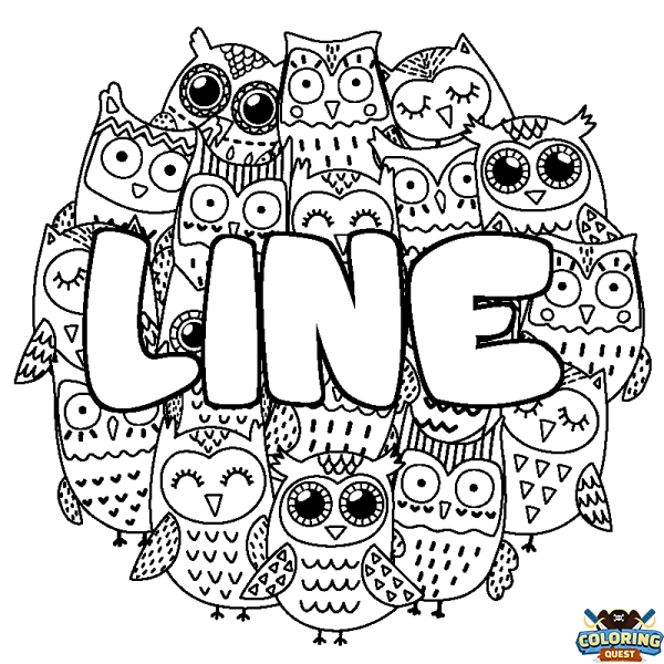 Coloring page first name LINE - Owls background