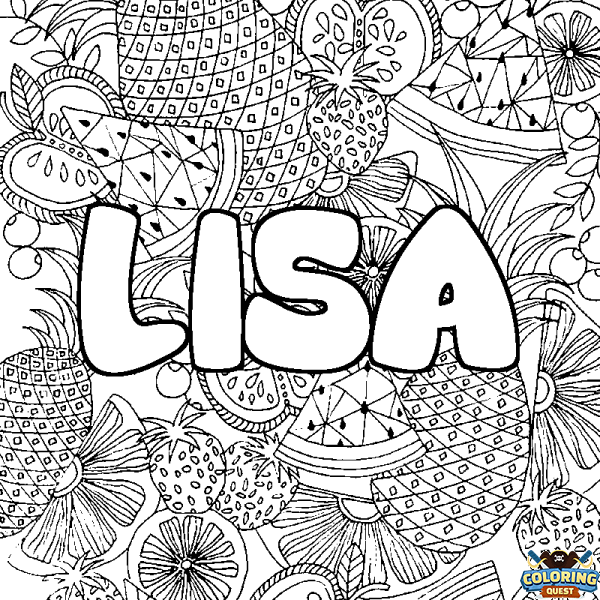 Coloring page first name LISA - Fruits mandala background