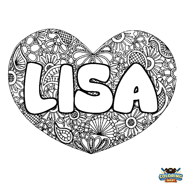 Coloring page first name LISA - Heart mandala background