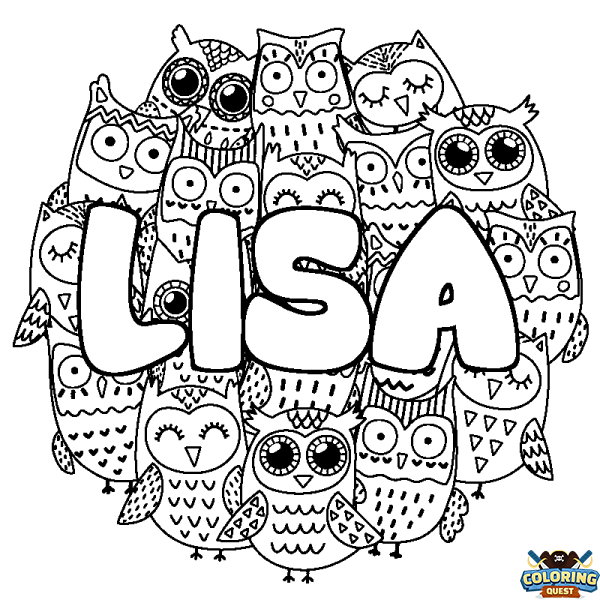 Coloring page first name LISA - Owls background