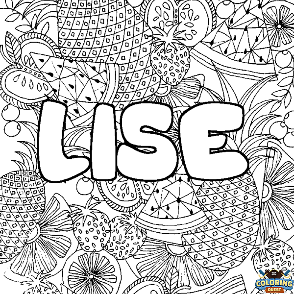 Coloring page first name LISE - Fruits mandala background