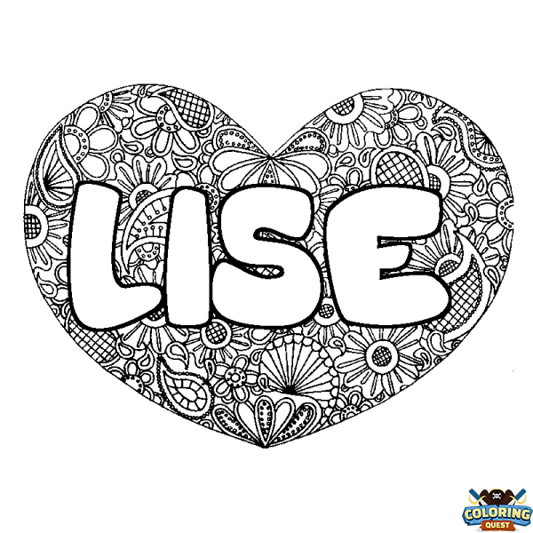 Coloring page first name LISE - Heart mandala background