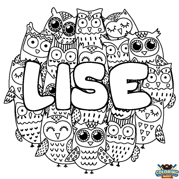 Coloring page first name LISE - Owls background