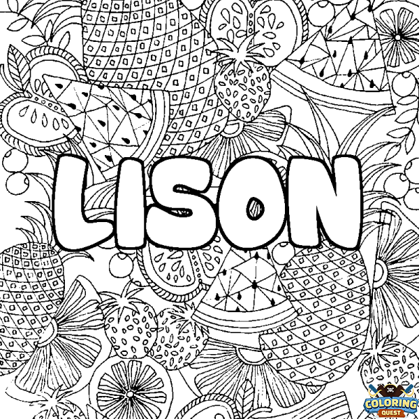 Coloring page first name LISON - Fruits mandala background