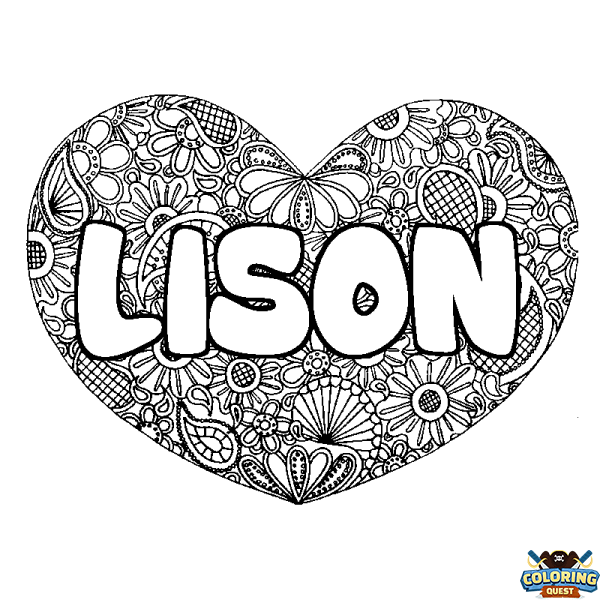 Coloring page first name LISON - Heart mandala background