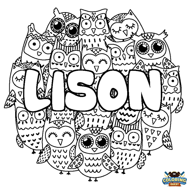 Coloring page first name LISON - Owls background