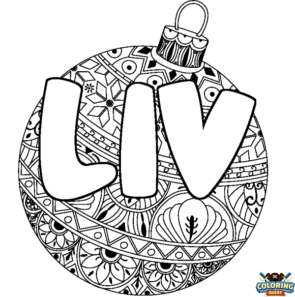 Coloring page first name LIV - Christmas tree bulb background