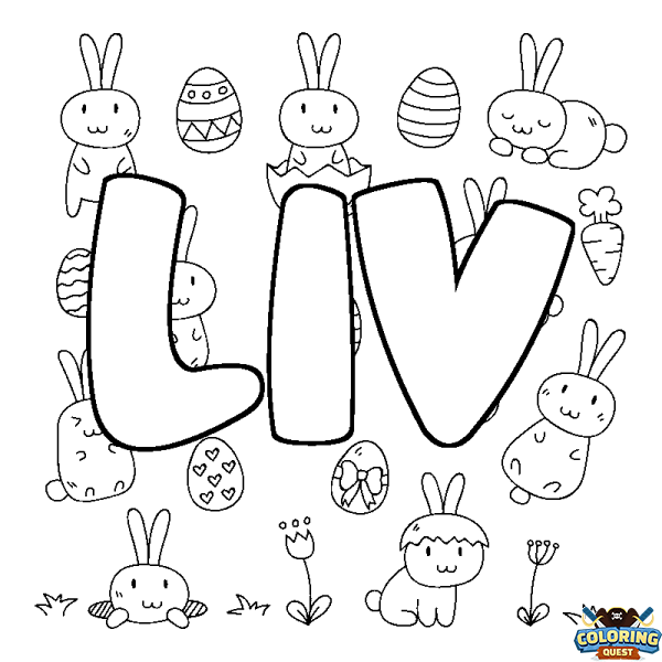 Coloring page first name LIV - Easter background