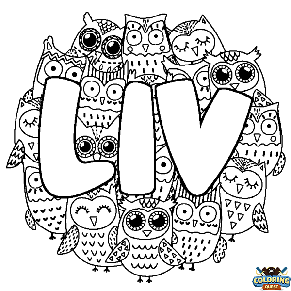 Coloring page first name LIV - Owls background