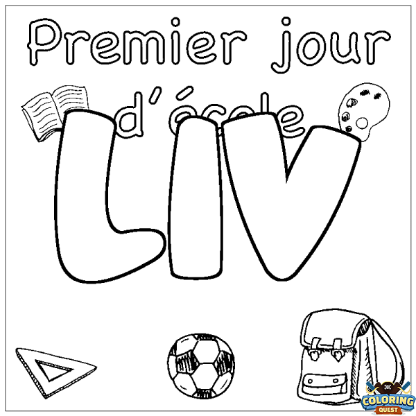 Coloring page first name LIV - School First day background