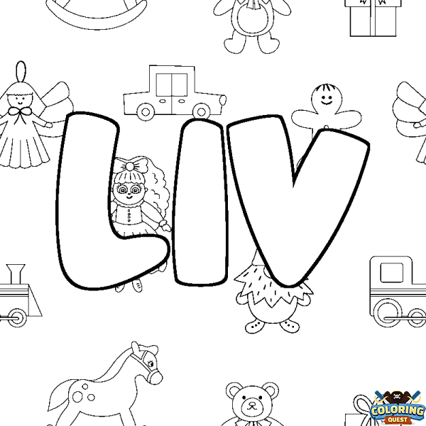 Coloring page first name LIV - Toys background