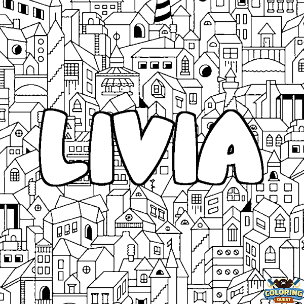 Coloring page first name LIVIA - City background