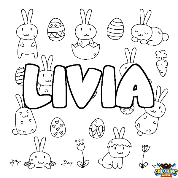 Coloring page first name LIVIA - Easter background