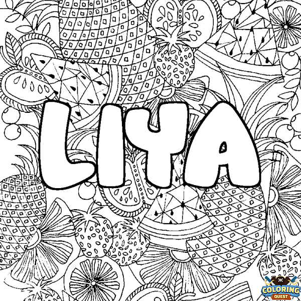 Coloring page first name LIYA - Fruits mandala background