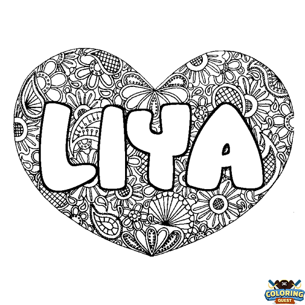 Coloring page first name LIYA - Heart mandala background